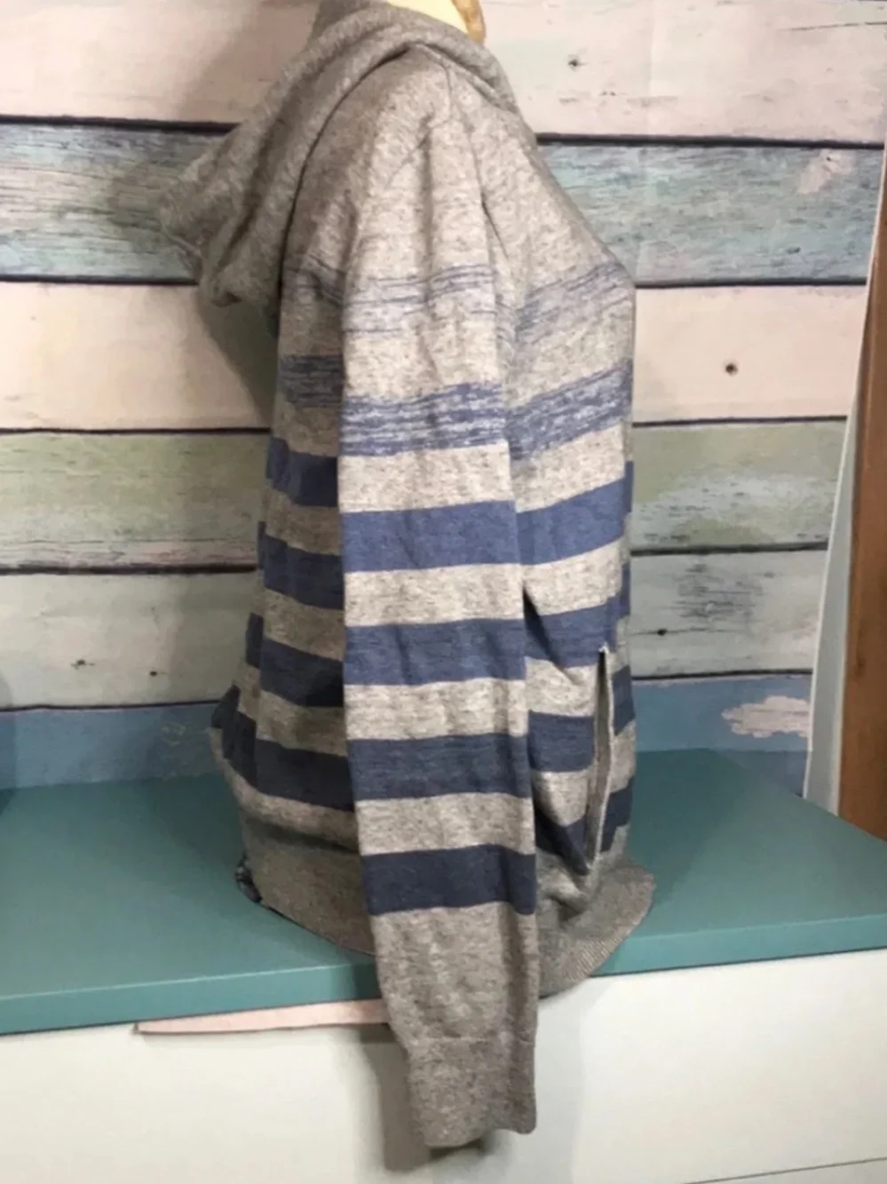 Banana Republic full zip hoodie grey blue striped cotton sweater men size L